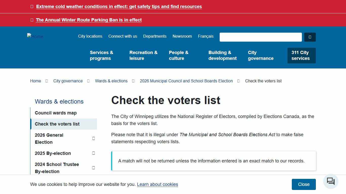 Check the voters list City of Winnipeg